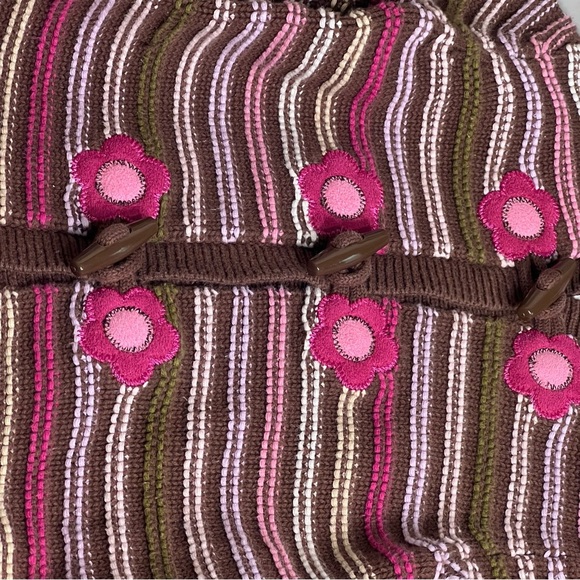 Vintage 100% cotton Striped Brown and Pink Baby girl toddler Cardigan no flaws - Picture 2 of 5